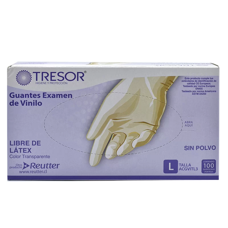 Guante de vinilo transparente talla L x 100 unidades Tresor