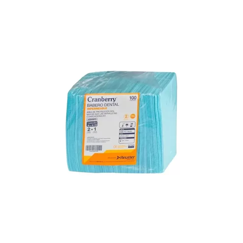Babero dental desechable color azul tres capas bolsa x 100 unidades Cranberry