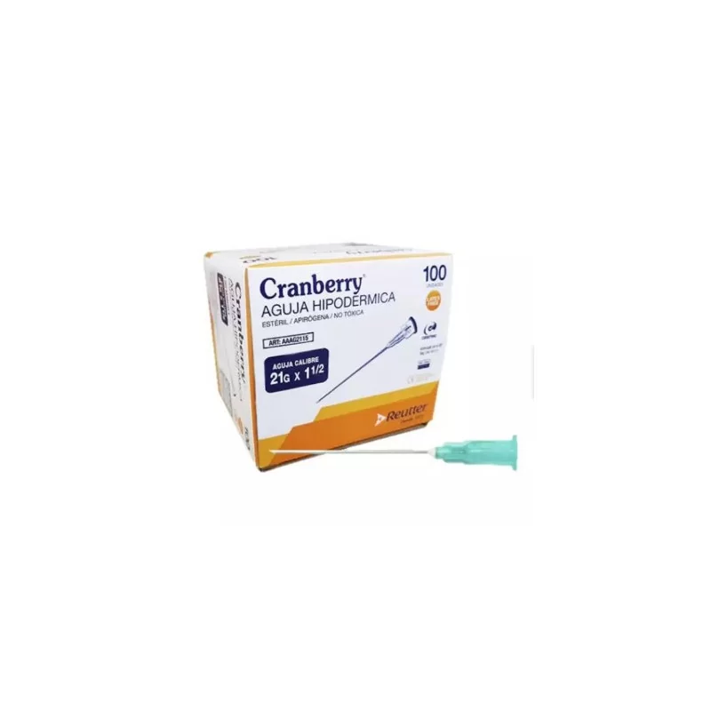 Aguja hipodérmica 21g x 1 1/2 caja x 100 unidades Cranberry