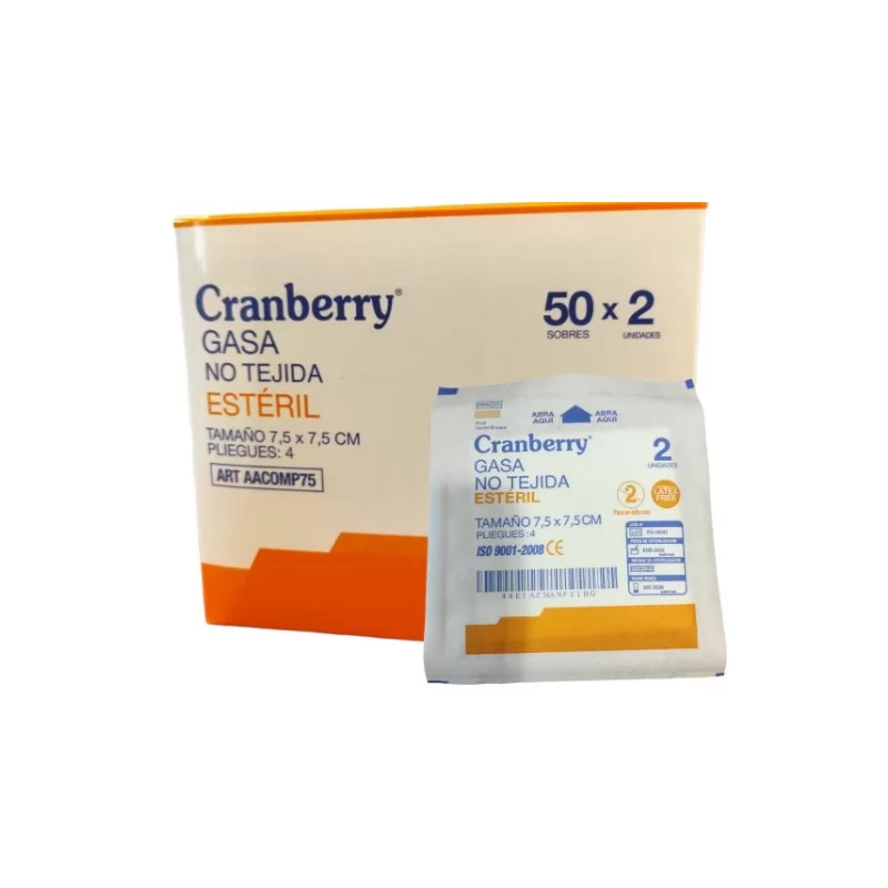 Caja de gasas no tejida estéril 7.5 x 7.5 cm x 50 sobres Cranberry