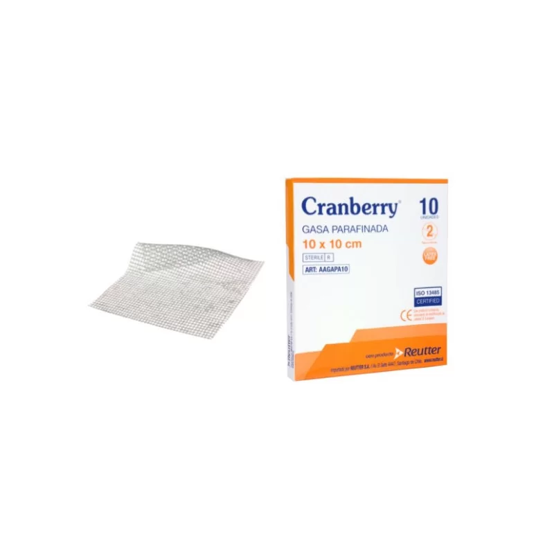 Caja de gasas parafinada estéril 10x10 cm x 10 unidades Cranberry
