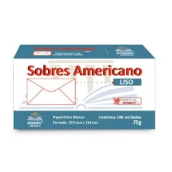 Sobre americano blanco 22,9X11,4 CM X 100 unidades 75 gr Atlantik